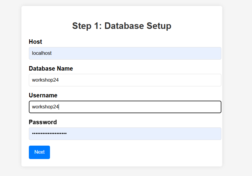 Installer Database Screen